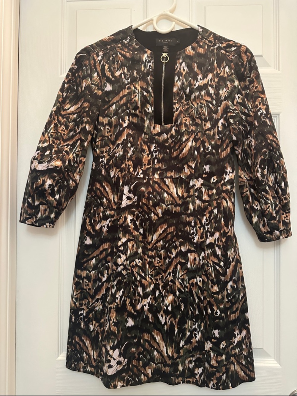 Ted Baker Black and Brown Abstract Zip-Front Dress